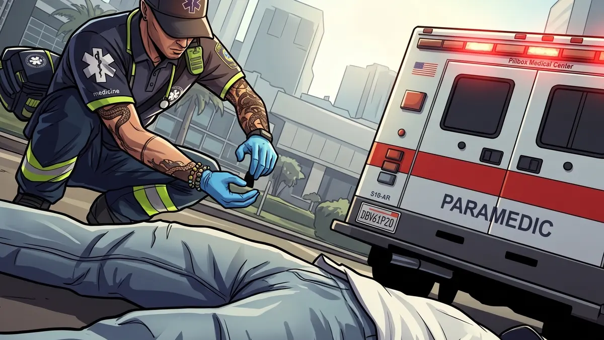 Paramédico atendiendo a un herido junto a una ambulancia de Pillbox
